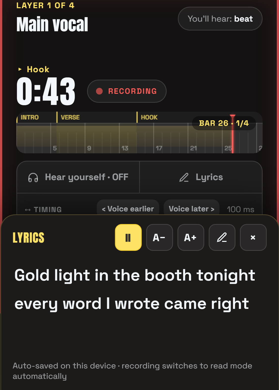The Fortes Lyrics pad in reading mode while recording